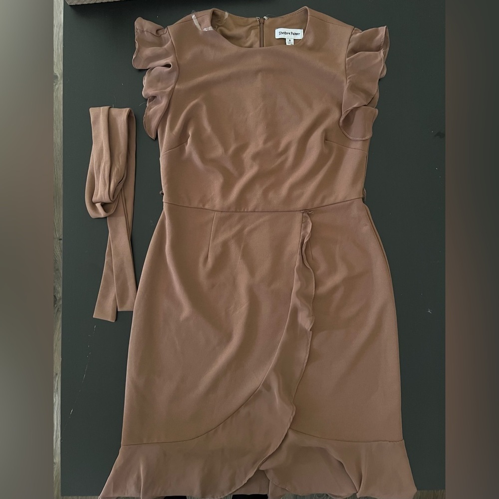 Shelby & Palmer Brown Ruffle Sleeve Mini Dress